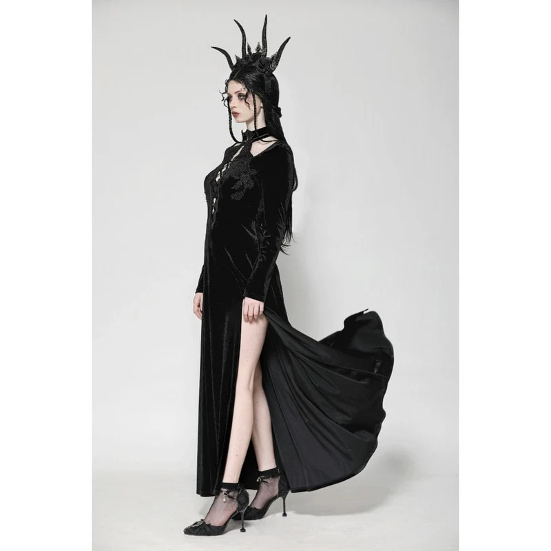 Gothic-Abendkleid aus Samt mit Cut-outs und Seitenschlitzen für Damen, Hochzeitskleid