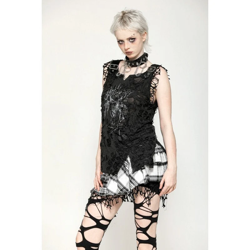 Tanktop mit Gothic-Totenkopf-Print für Damen im Used-Look