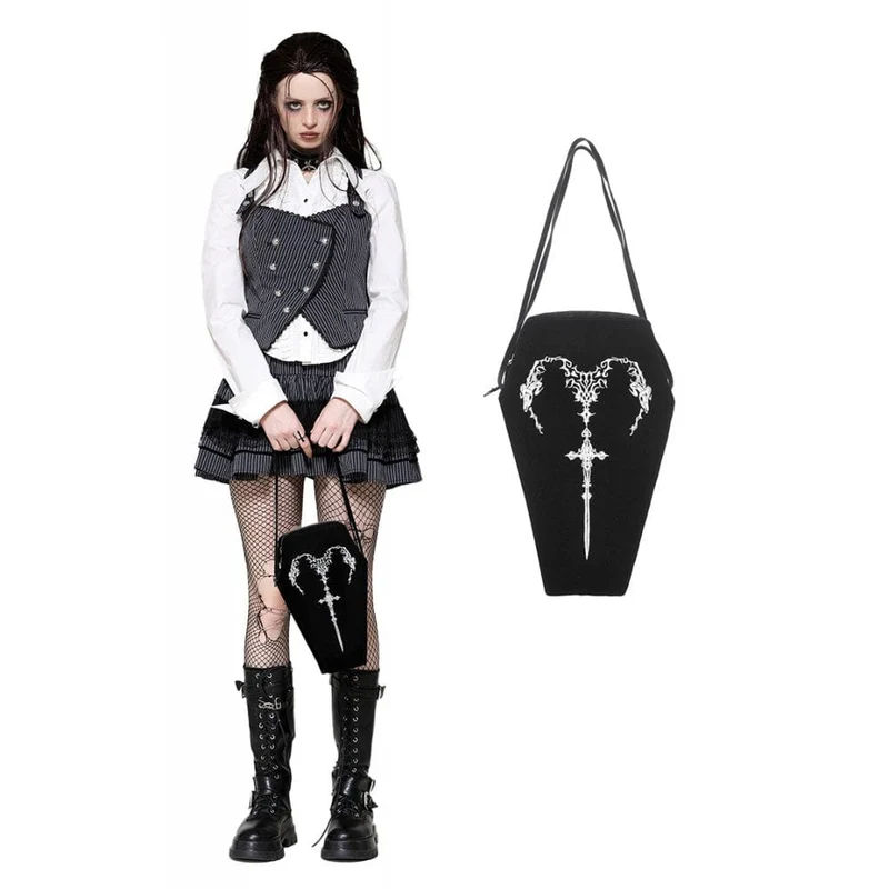 Gothic Sargtasche mit Hörnern und Stickerei für Damen