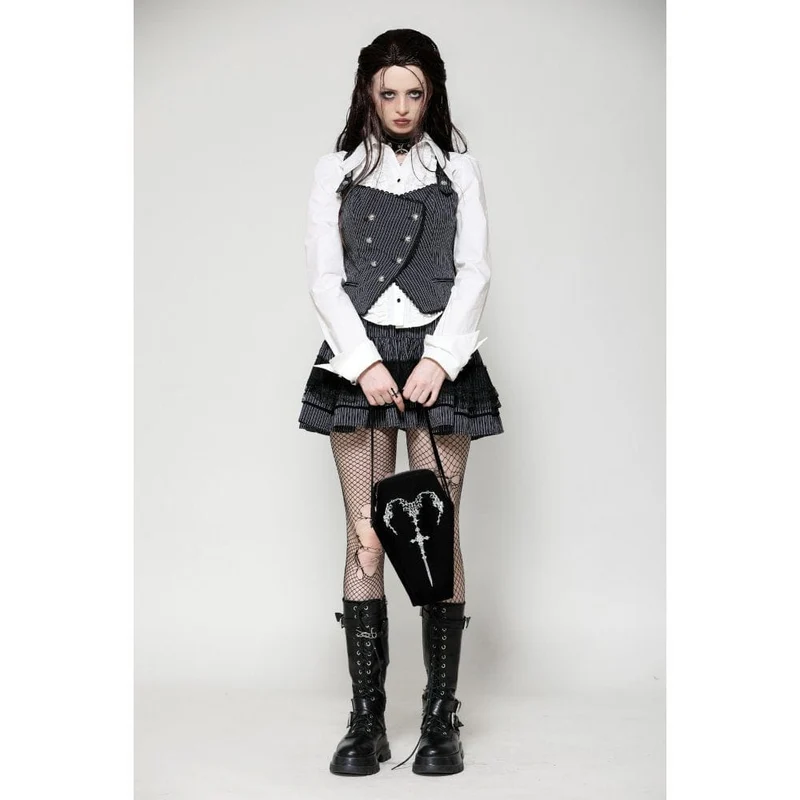 Gothic Sargtasche mit Hörnern und Stickerei für Damen