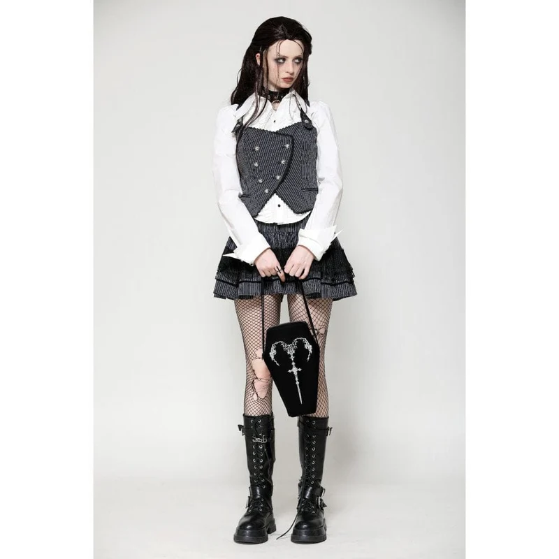 Gothic Sargtasche mit Hörnern und Stickerei für Damen