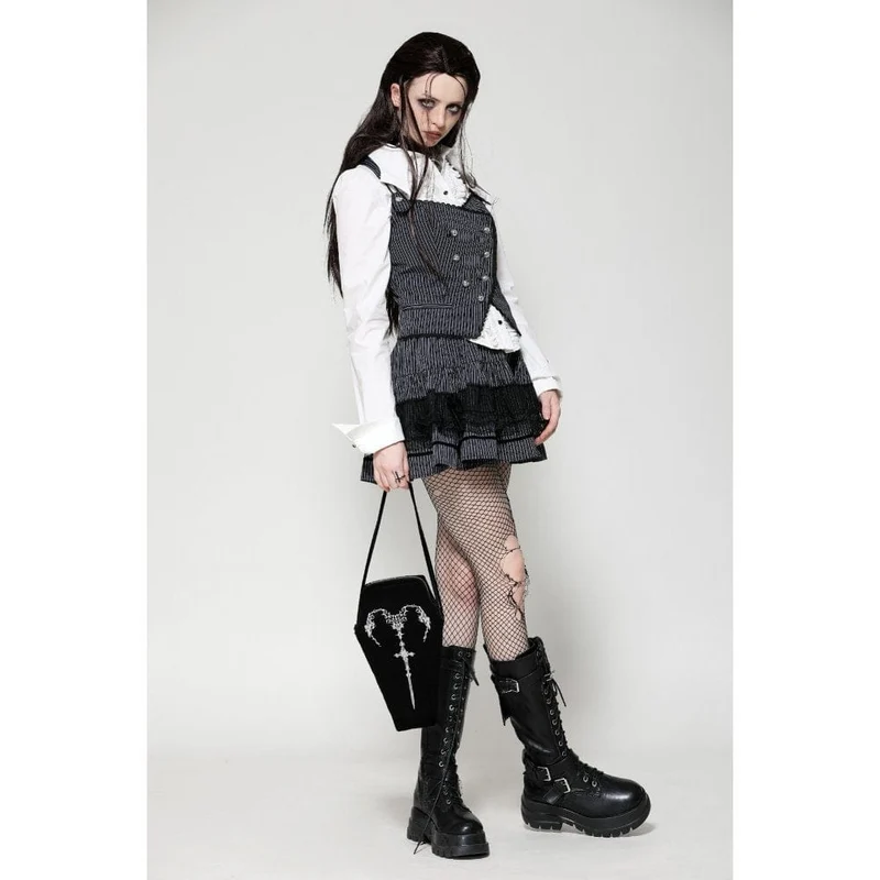 Gothic Sargtasche mit Hörnern und Stickerei für Damen