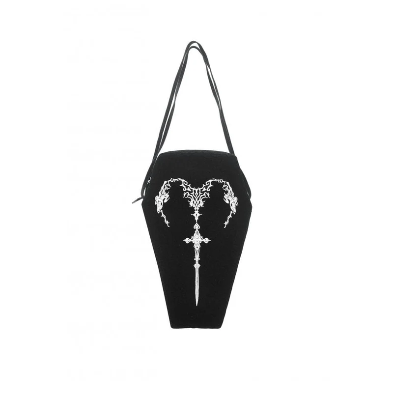 Gothic Sargtasche mit Hörnern und Stickerei für Damen