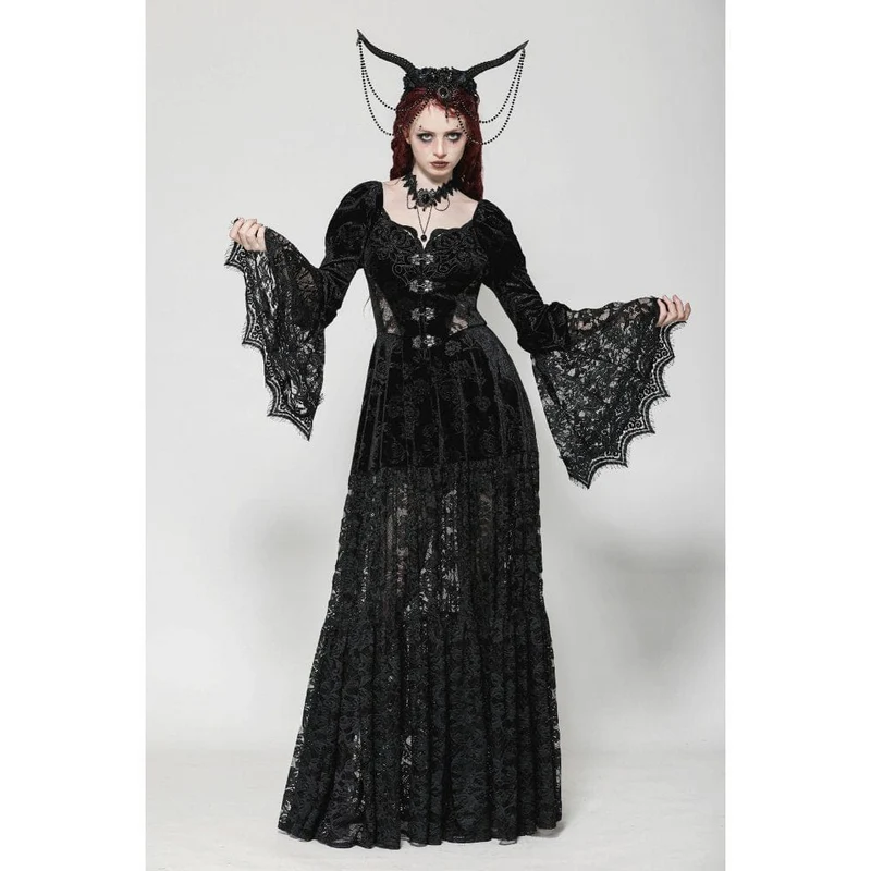 Gothic-Mantel aus Samt mit Puffärmeln und Spitze für Damen