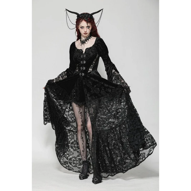 Gothic-Mantel aus Samt mit Puffärmeln und Spitze für Damen