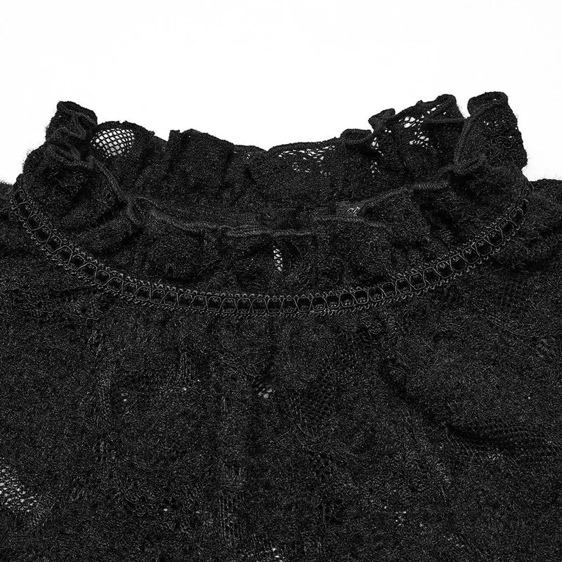 Gothic-Spitzenhemd mit Stehkragen und Puffärmeln für Damen in Schwarz