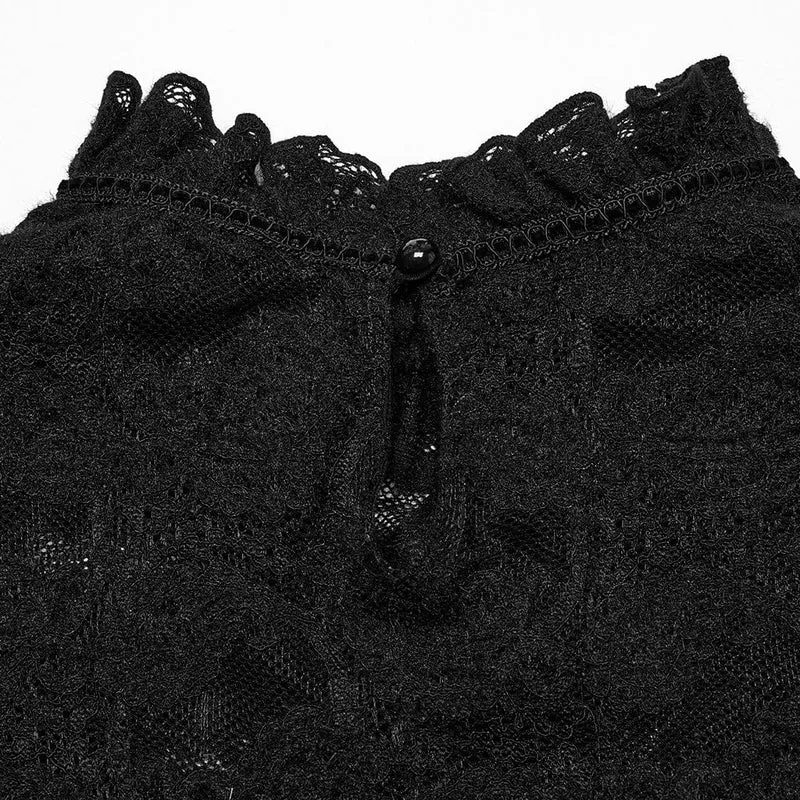 Gothic-Spitzenhemd mit Stehkragen und Puffärmeln für Damen in Schwarz