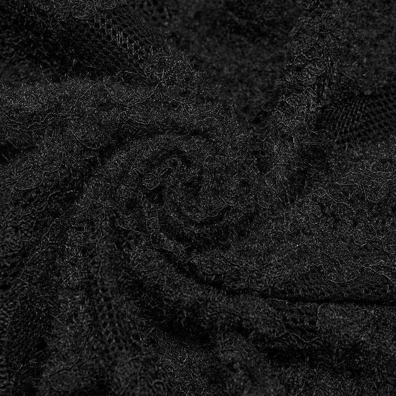 Gothic-Spitzenhemd mit Stehkragen und Puffärmeln für Damen in Schwarz