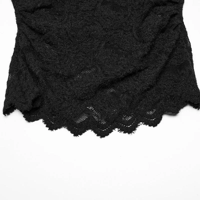 Gothic-Spitzenhemd mit Stehkragen und Puffärmeln für Damen in Schwarz