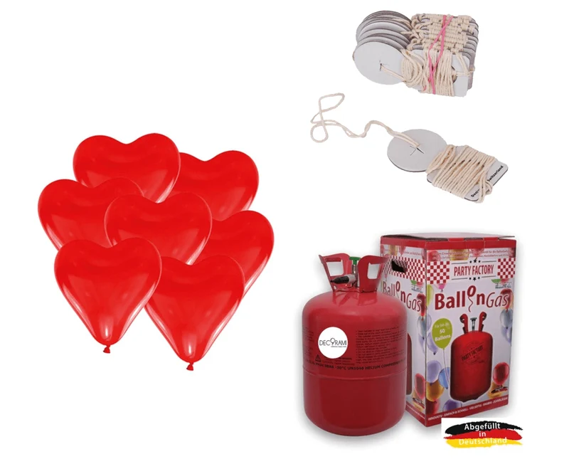 Helium-Set 40 Herzballons inkl. Bio-Schnellverschlüsse