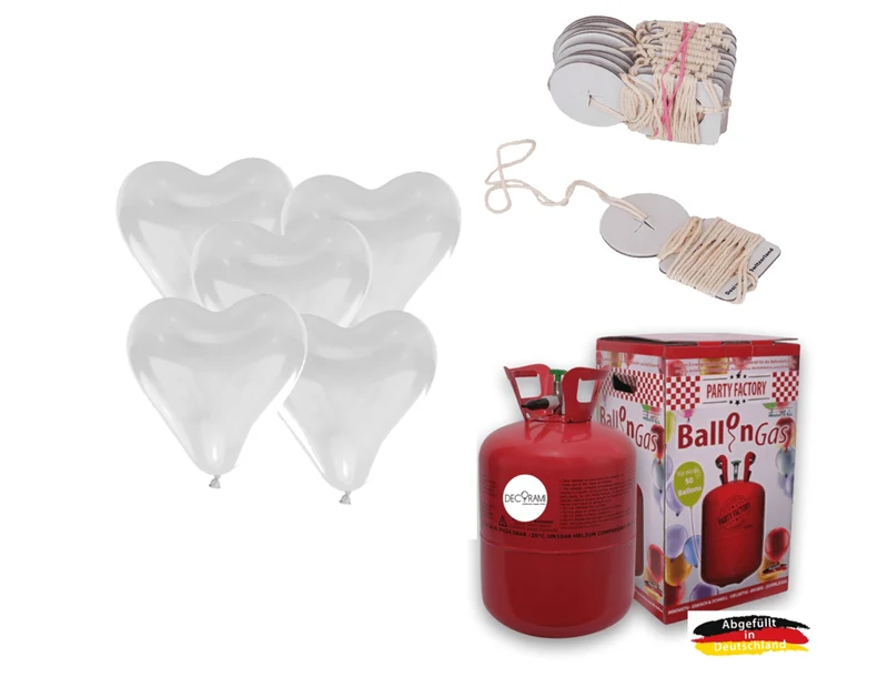 Helium-Set 40 Herzballons inkl. Bio-Schnellverschlüsse