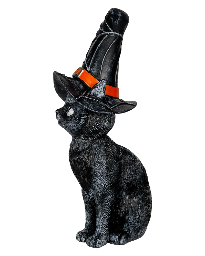 Schwarze Katze mit geknicktem Hexenhut 25cm
