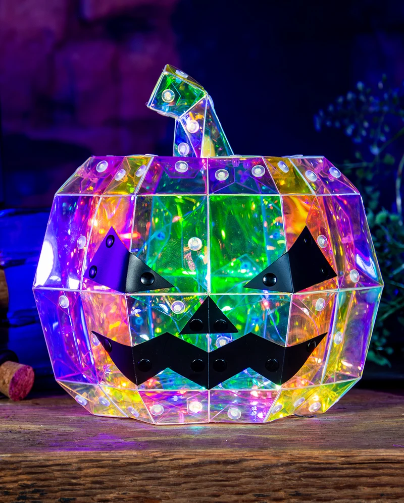Holografischer Halloween Kürbis mit LED Licht 20cm