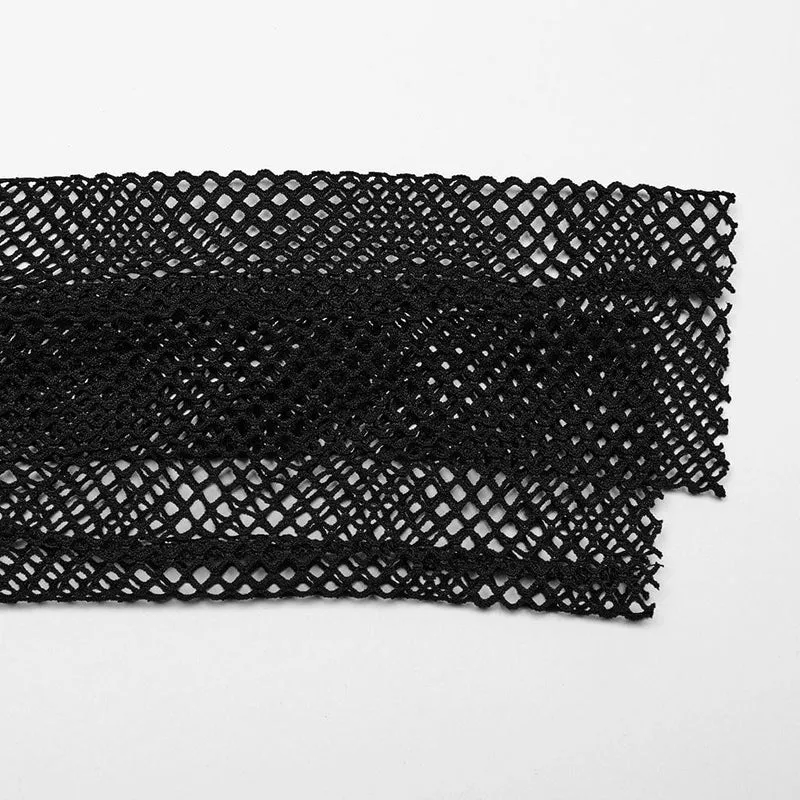 Damen-Mesh-Splice-Shirt mit Punk-Ausschnitt und Totenkopf-Print
