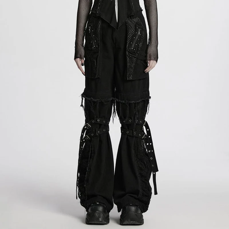 Abnehmbare Punk-Mesh-Splice-Hose ohne Kanten für Damen