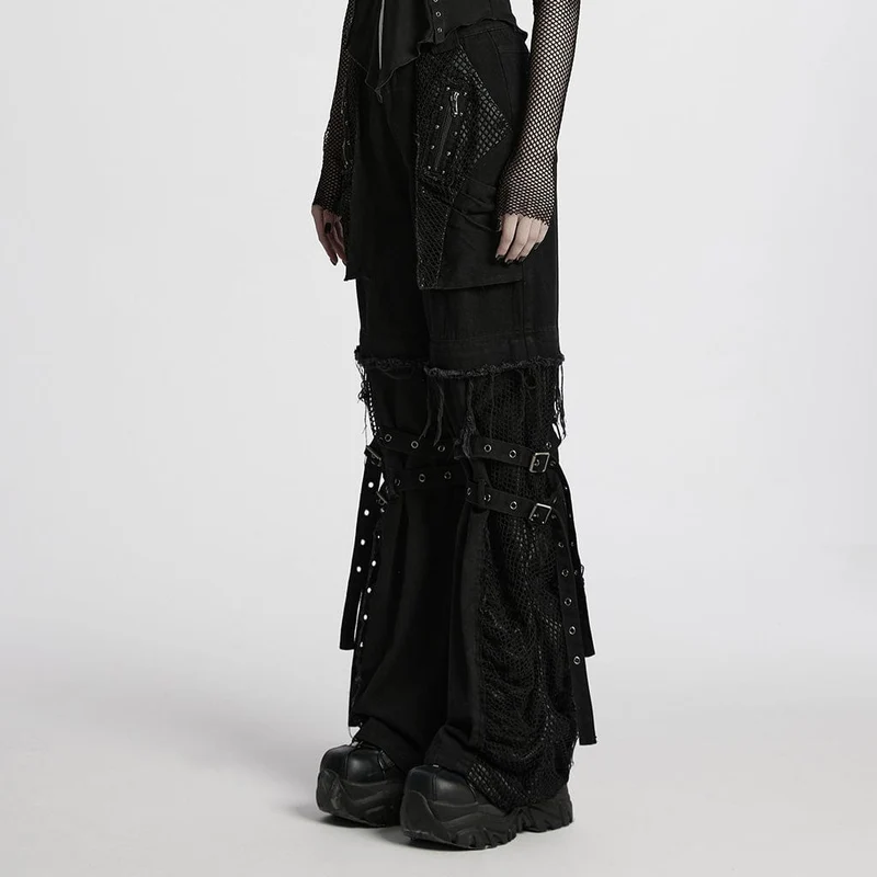 Abnehmbare Punk-Mesh-Splice-Hose ohne Kanten für Damen