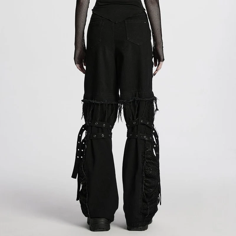 Abnehmbare Punk-Mesh-Splice-Hose ohne Kanten für Damen