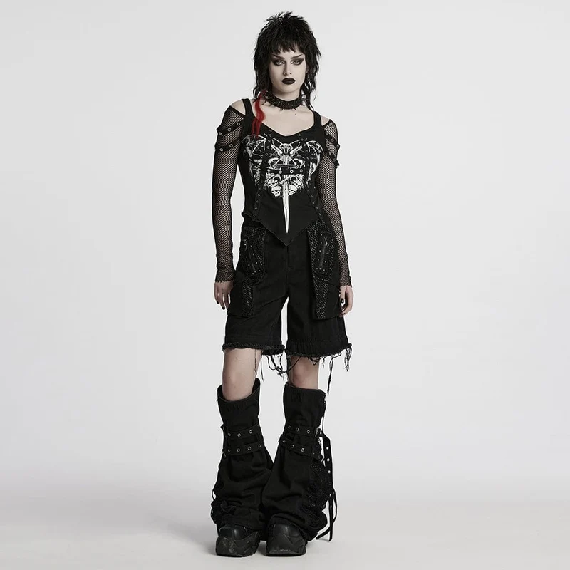 Abnehmbare Punk-Mesh-Splice-Hose ohne Kanten für Damen