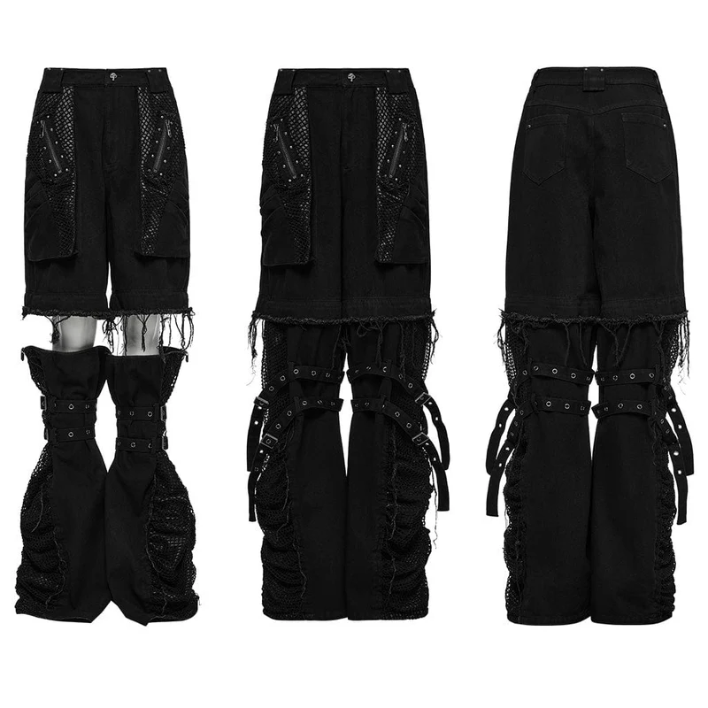 Abnehmbare Punk-Mesh-Splice-Hose ohne Kanten für Damen