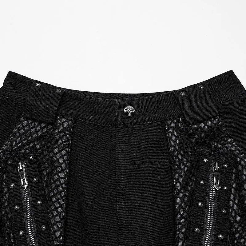Abnehmbare Punk-Mesh-Splice-Hose ohne Kanten für Damen