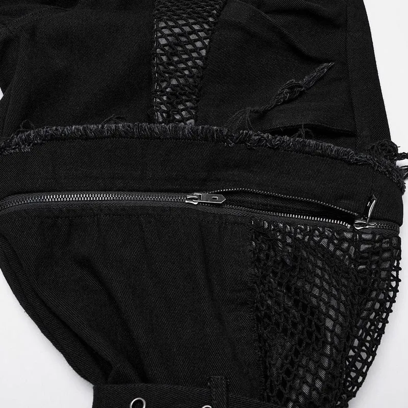 Abnehmbare Punk-Mesh-Splice-Hose ohne Kanten für Damen
