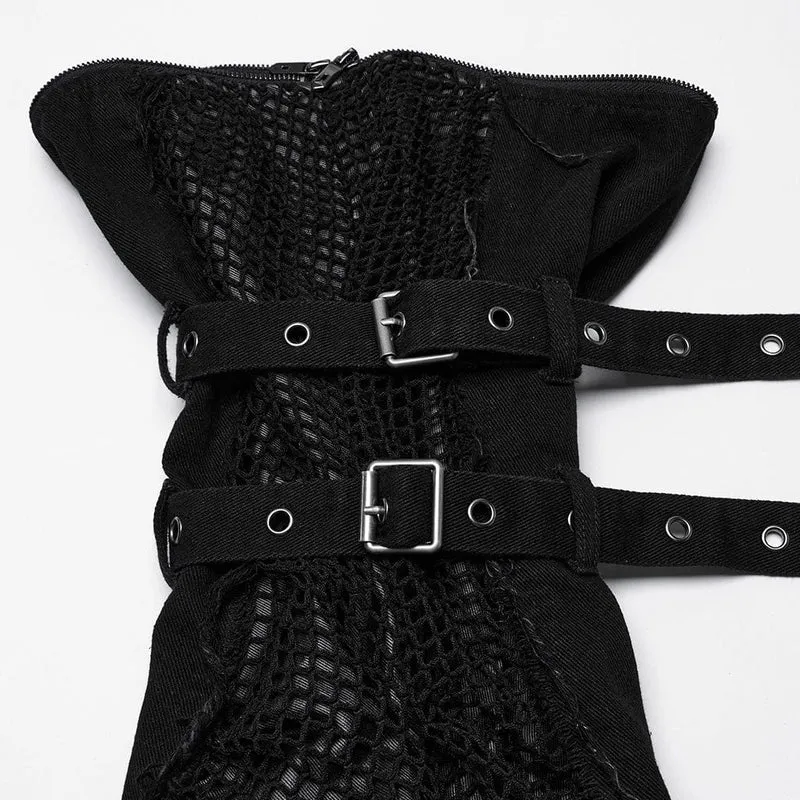 Abnehmbare Punk-Mesh-Splice-Hose ohne Kanten für Damen