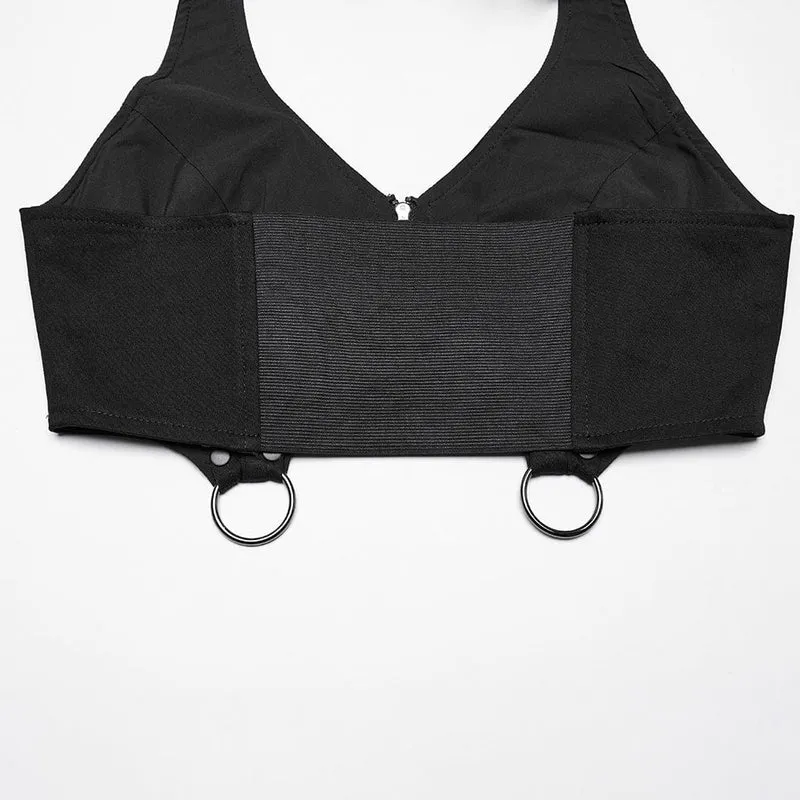 Punk-Neckholder-Tanktop mit mehreren Taschen und Rock für Damen
