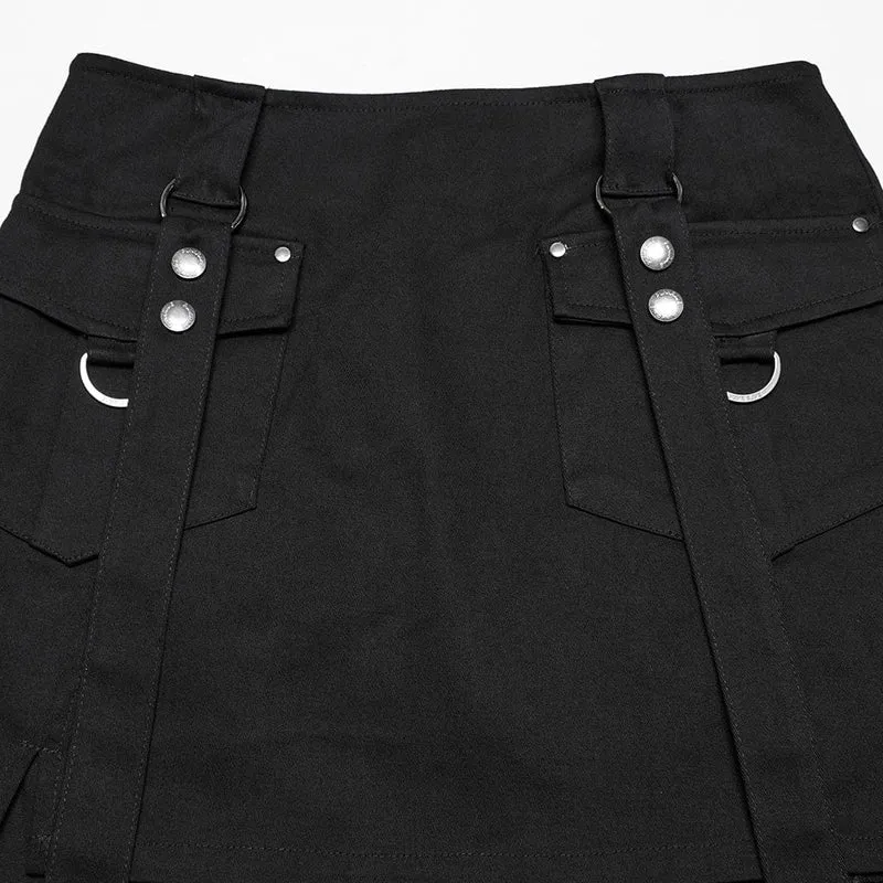 Punk-Neckholder-Tanktop mit mehreren Taschen und Rock für Damen