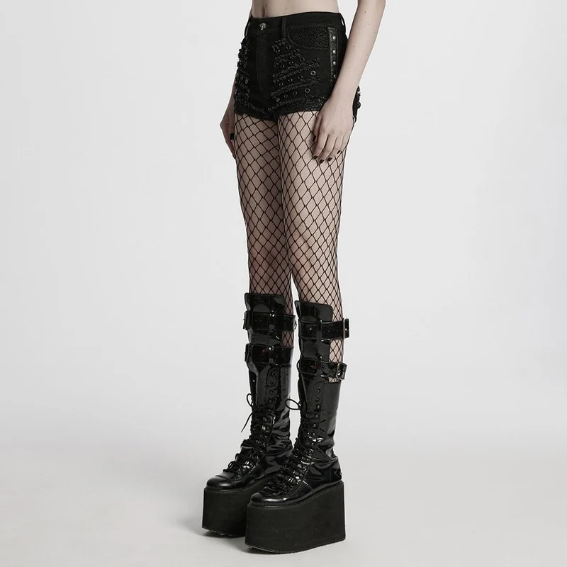 Punk Distressed Mesh Splice Short für Damen