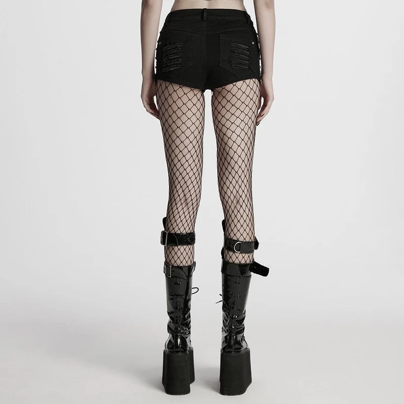 Punk Distressed Mesh Splice Short für Damen