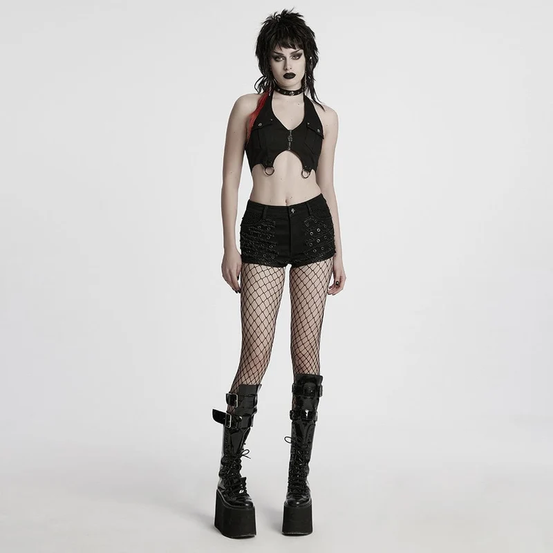Punk Distressed Mesh Splice Short für Damen