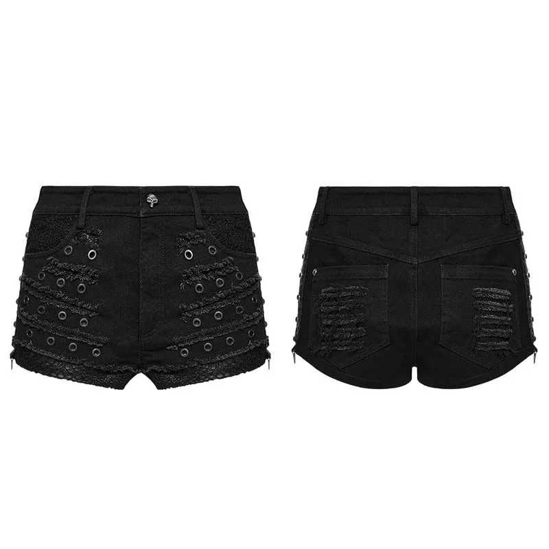 Punk Distressed Mesh Splice Short für Damen