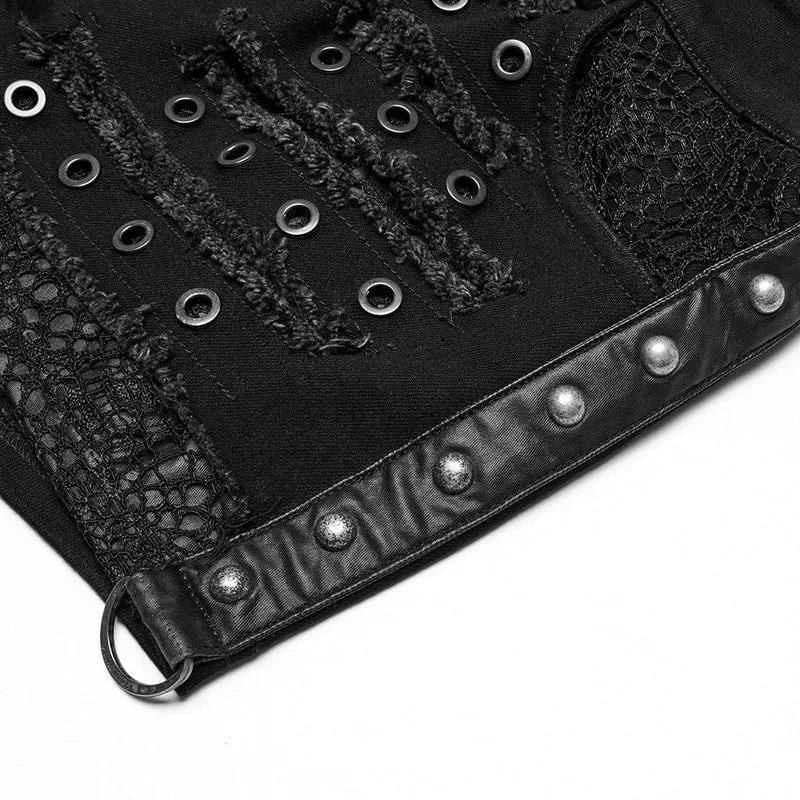 Punk Distressed Mesh Splice Short für Damen