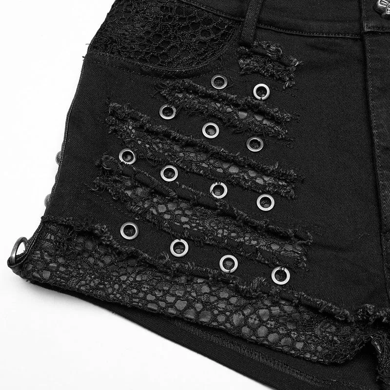 Punk Distressed Mesh Splice Short für Damen