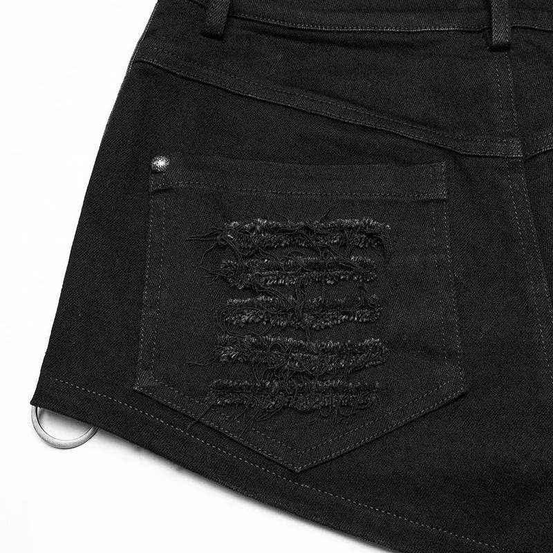 Punk Distressed Mesh Splice Short für Damen