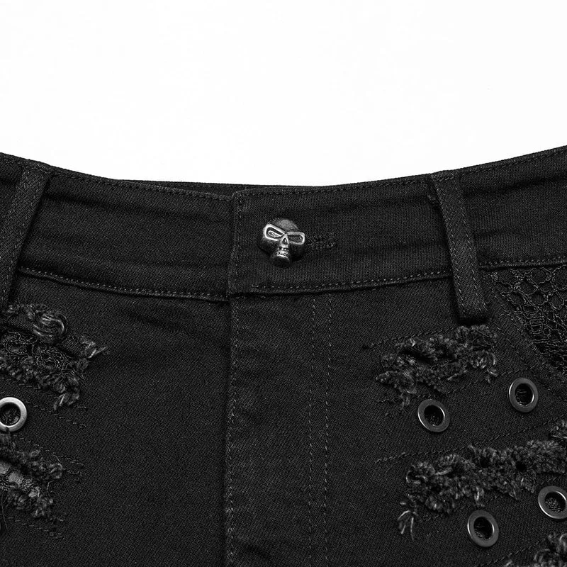 Punk Distressed Mesh Splice Short für Damen