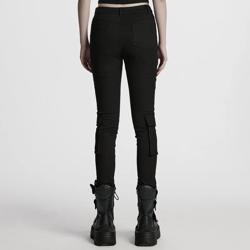 Cyberpunk-Leggings mit Riemchen und großen Taschen für Damen