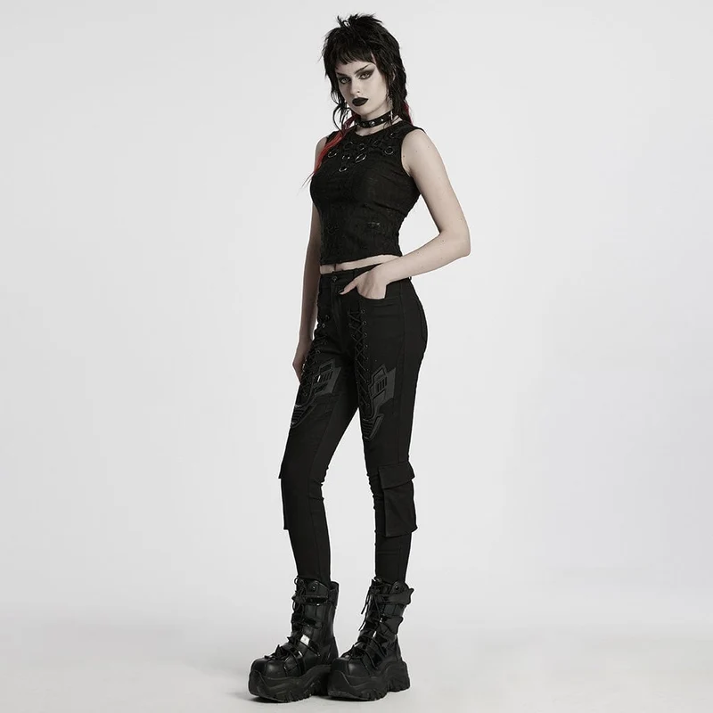 Cyberpunk-Leggings mit Riemchen und großen Taschen für Damen