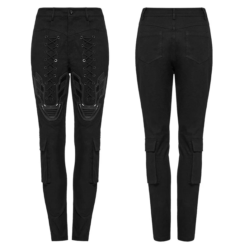 Cyberpunk-Leggings mit Riemchen und großen Taschen für Damen