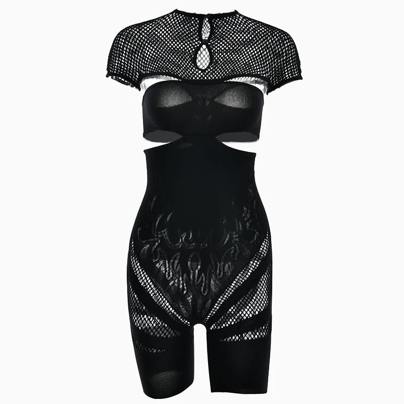 Cut out short sleeve crewneck romper