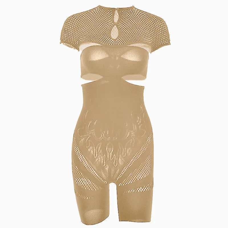 Cut out short sleeve crewneck romper