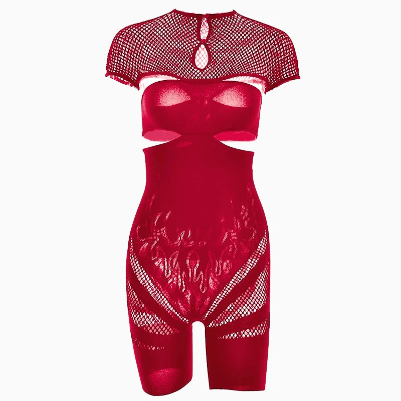 Cut out short sleeve crewneck romper