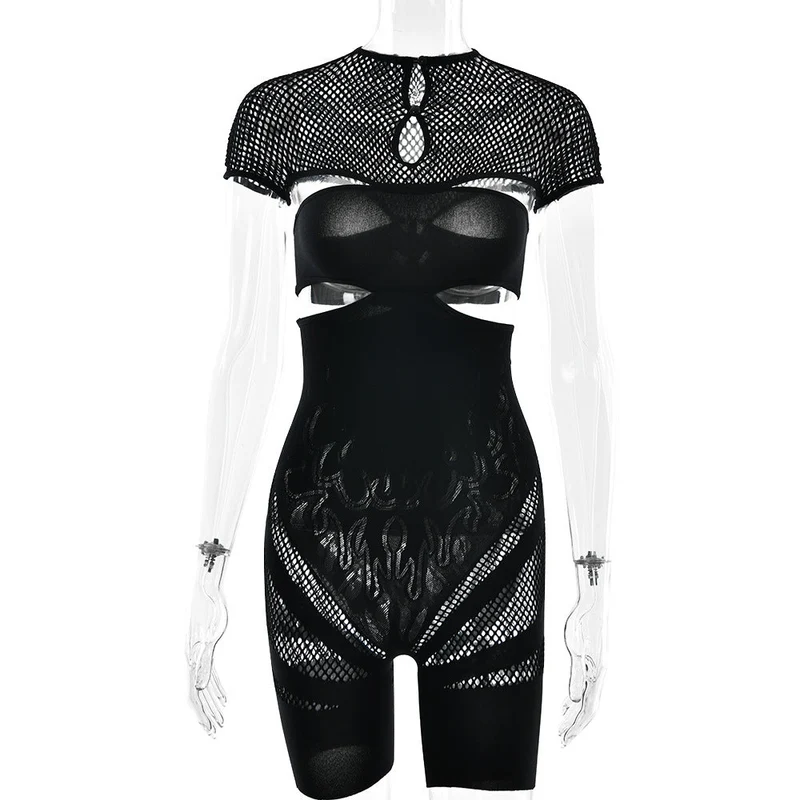 Cut out short sleeve crewneck romper