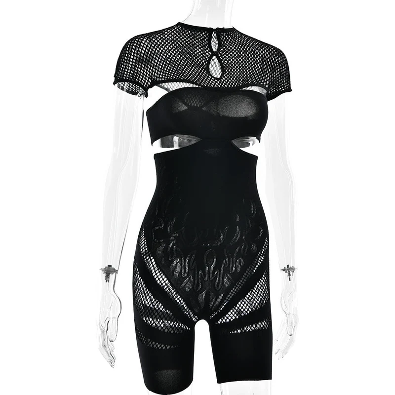 Cut out short sleeve crewneck romper