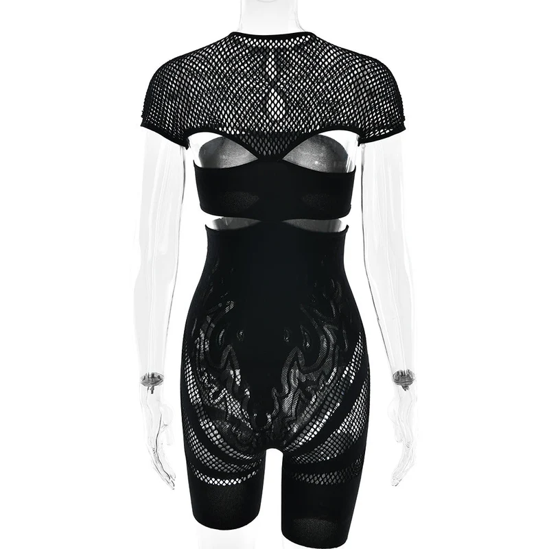 Cut out short sleeve crewneck romper
