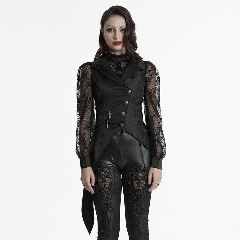 Gothic-Weste für Damen mit unregelmäßigem Fledermauskragen und Kette