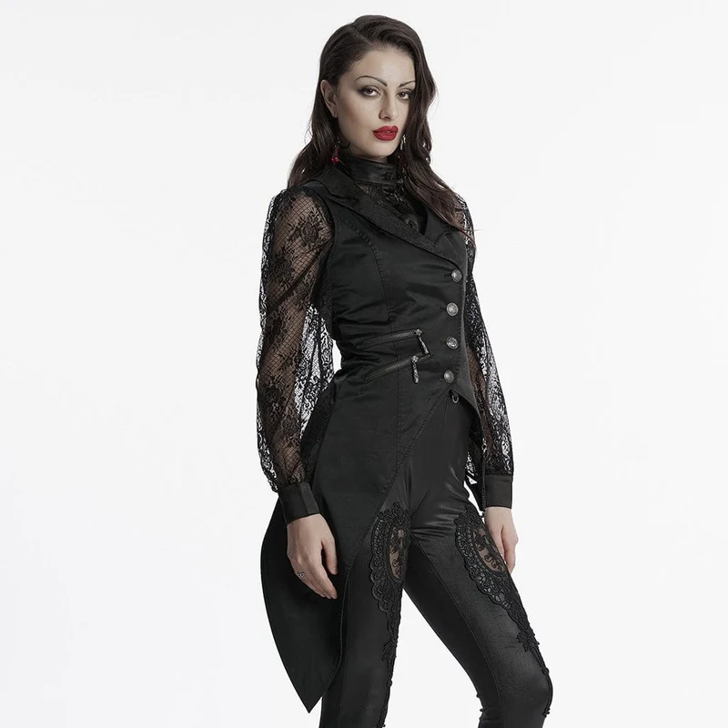 Gothic-Weste für Damen mit unregelmäßigem Fledermauskragen und Kette