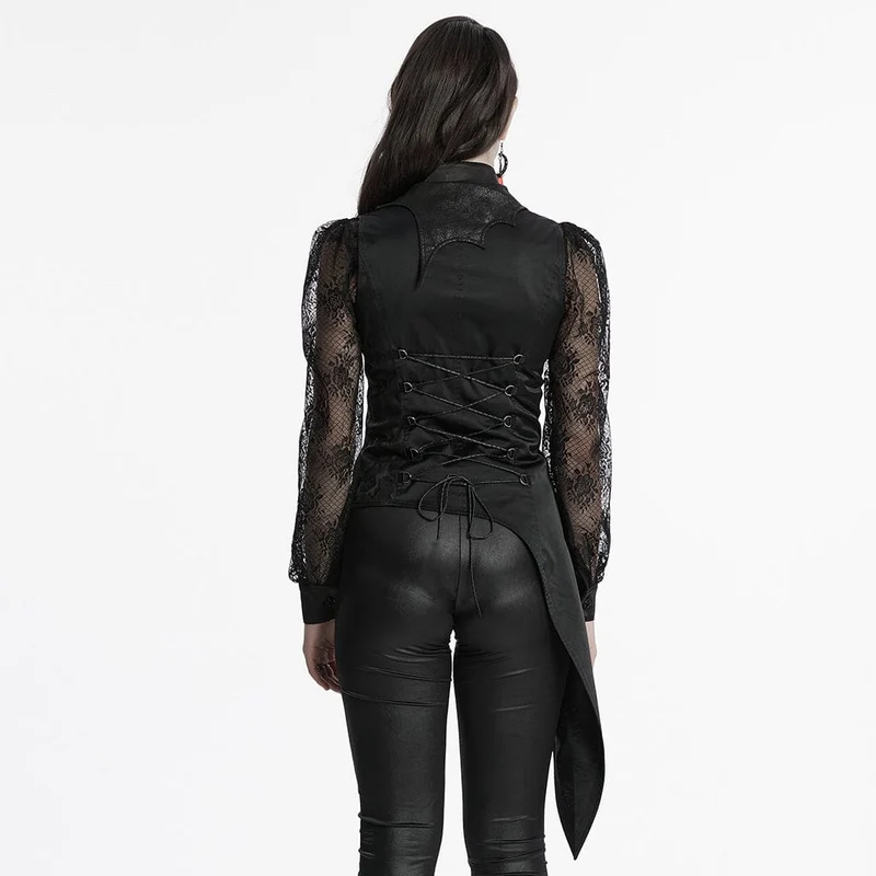 Gothic-Weste für Damen mit unregelmäßigem Fledermauskragen und Kette