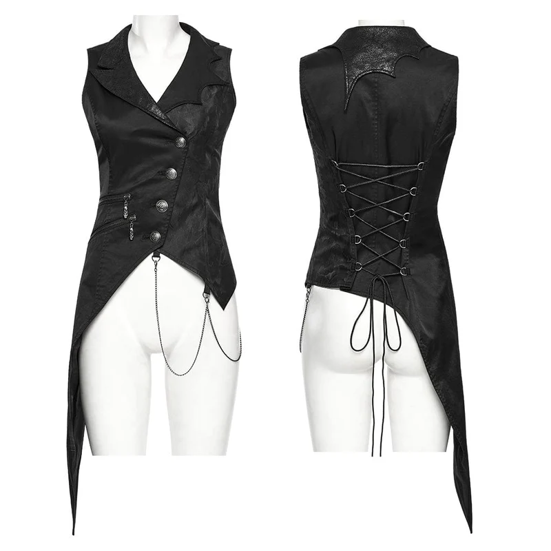 Gothic-Weste für Damen mit unregelmäßigem Fledermauskragen und Kette