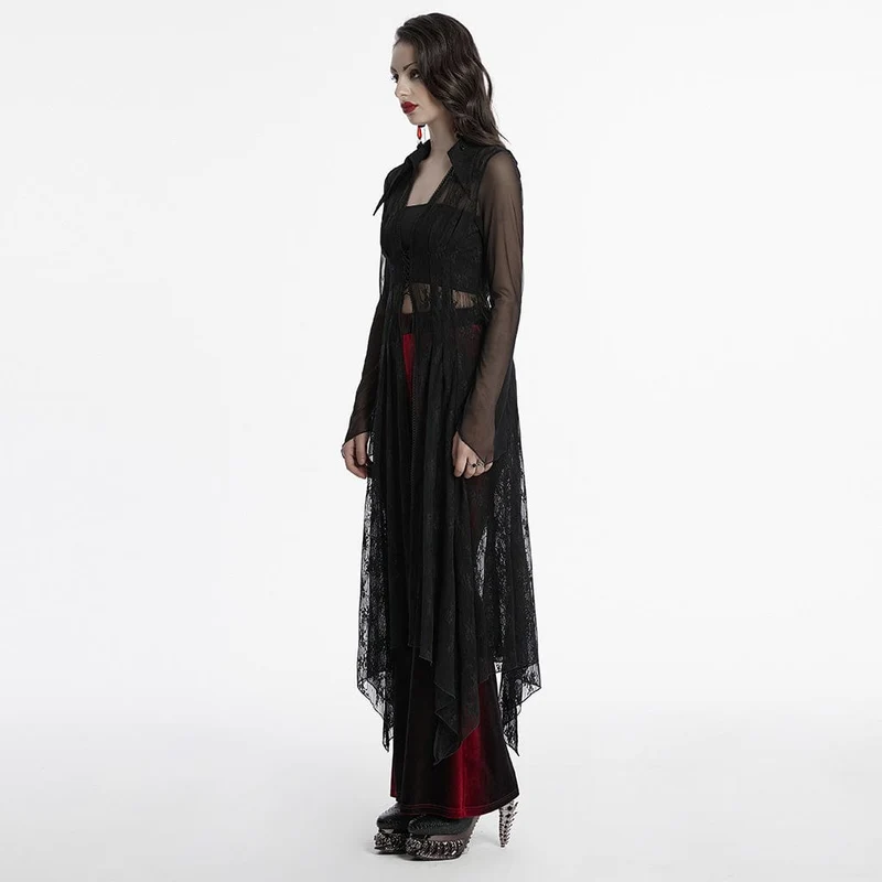 Gothic-Spitzencardigan mit tiefem Reverskragen für Damen